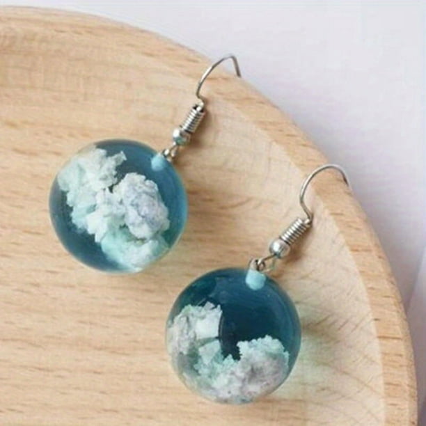 Exquisite Blue Sky and White Clouds Glass Ball Earrings - Versatile and Unique Jewelry for Women