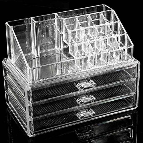 Beauty Acrylic Clear Cosmetic Holder Large 3 Drawer Jewerly Chest or Make up Case Lipstick Liner Brush Holder Organizer
