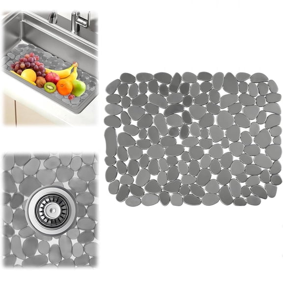 TEXIJUSO Sink Mat, 40 x 30 cm Sink Liner, Sink Protector Mat, Sink Protection Mat, Pebble Shaped Sink Protection, Drying Mat, Multifunctional for Kitchen Sink Floor