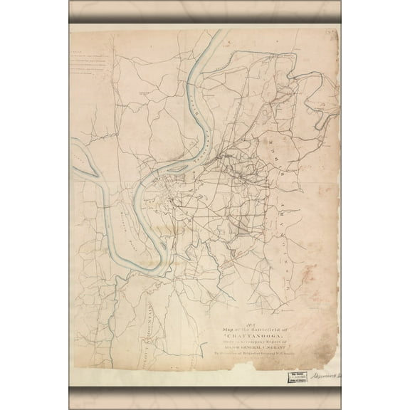 24"x36" Gallery Poster, Map of the battle field of Chattanooga 1864