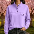 thumbnail image 4 of DailyTrove Women Solid Color Loose Pullover Sweatshirt, Mock Neck Long Sleeve Button Detail Pocket Casual Tops, 4 of 6