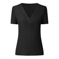 thumbnail image 4 of Zpanxa Summer Tops for Women Large Size Women Lace Solid Splicing Short Sleeve Slim Blouse V-Neck Tops Shirt Womens T Shirts Black M, 4 of 8
