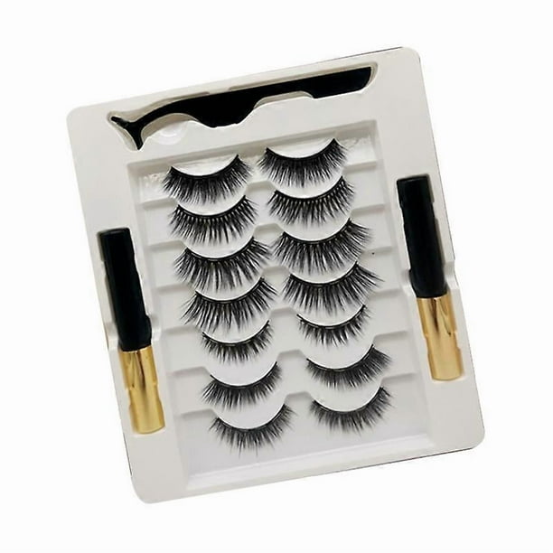 7 Pairs Magnetism False Eyelash Kit with 2 Eyeliner Tweezers Reusable Eyeliner Lashes Kit for Performance