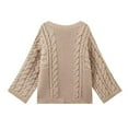 thumbnail image 5 of Women's Solid Knit Cable Sweater Casual Long Lantern Sleeve Pullover Crew Neck Knitted Tops, 5 of 8