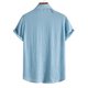 thumbnail image 4 of Playera Elvqul Hombre de Color Sólido Azul Claro Playa Manga Corta Abotonada Solapa Algodón, 4 of 6