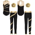 thumbnail image 5 of RUNQHUI Kids Girls Gymnastics Dancce Outfits Metallic Striped Leotard Bodysuit Unitard with Pants Gold 16, 5 of 7