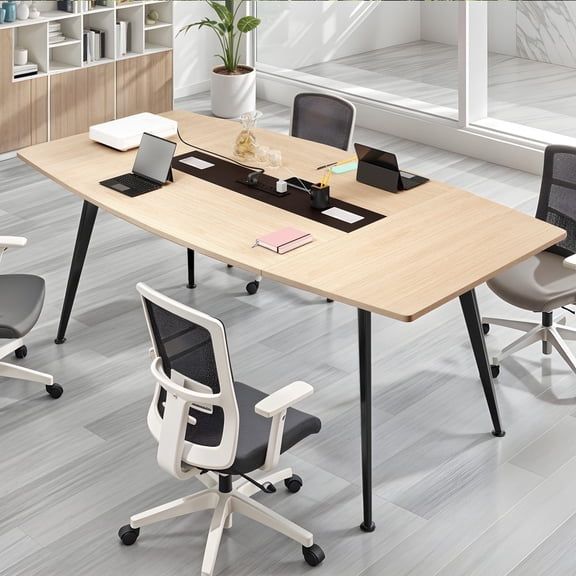 Uforic 70.8 Inch Boat Shaped Conference Table, Modern Rectangular Office Meeting Desk with Cable Grommet, 6FT Large Seminar Table for Conference Room