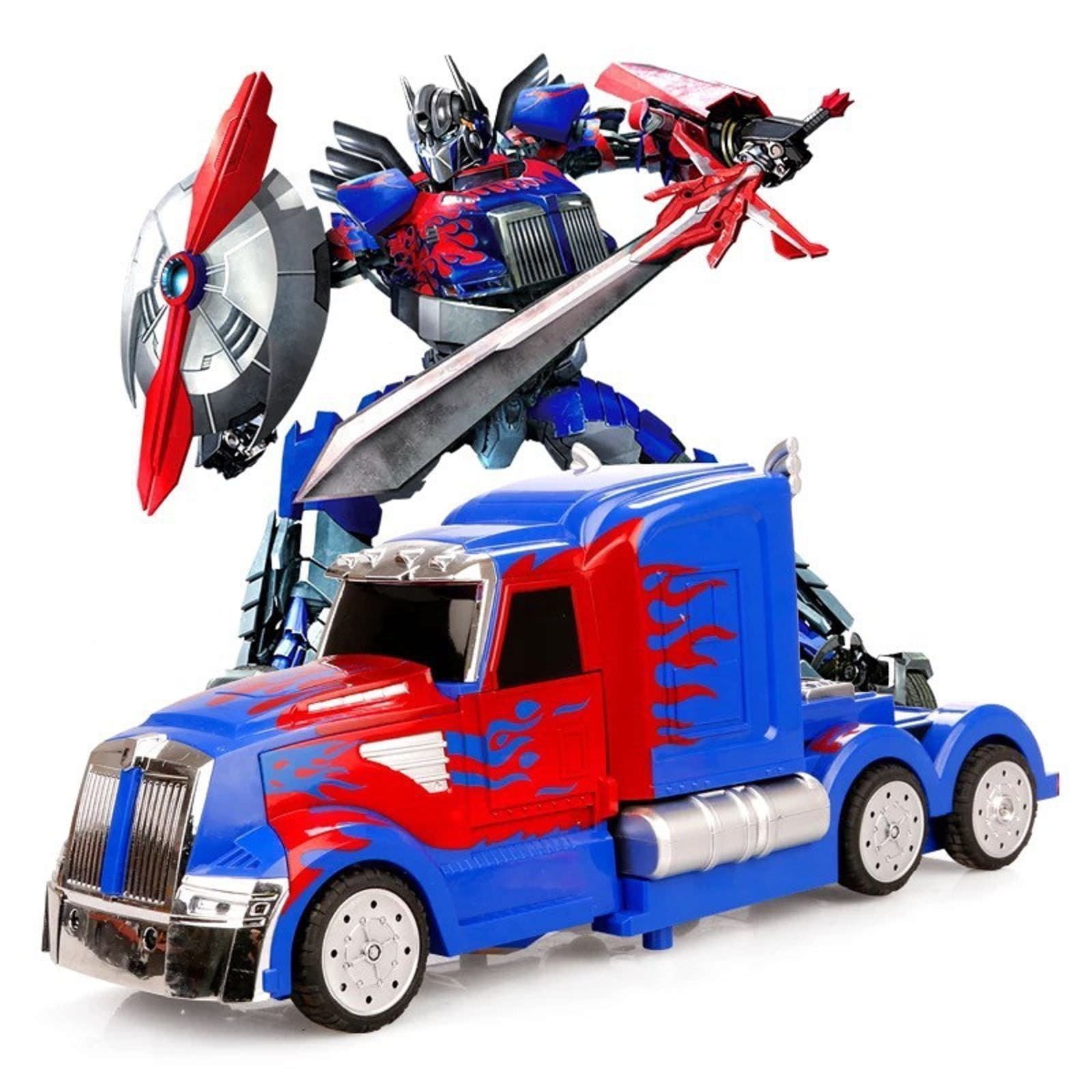 Light Up Transforming Bump And Go Car LED Prime Autobot Blue Truck Toy  Action Sound 