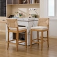 thumbnail image 2 of Boho Bar Stools Set of 2, Natural Wood Counter Height Stools, Beige Upholstered Farmhouse Barstools with Woven Backrest, Kitchen Island Chairs, Sillas para Barra de Cocina, 2 of 7
