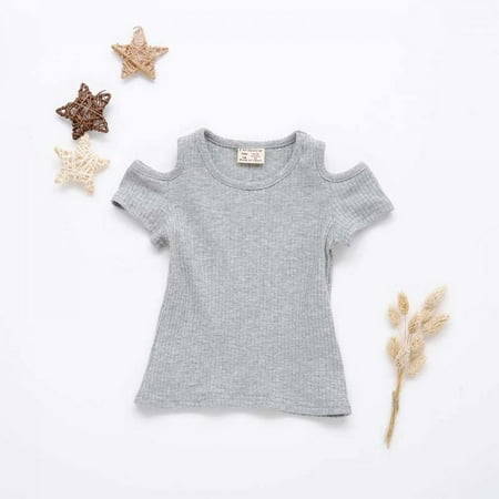 

Toddler Girls Short Sleeve Crew Neck Tee Off-shoulder T-shirt Summer Clothes Tops