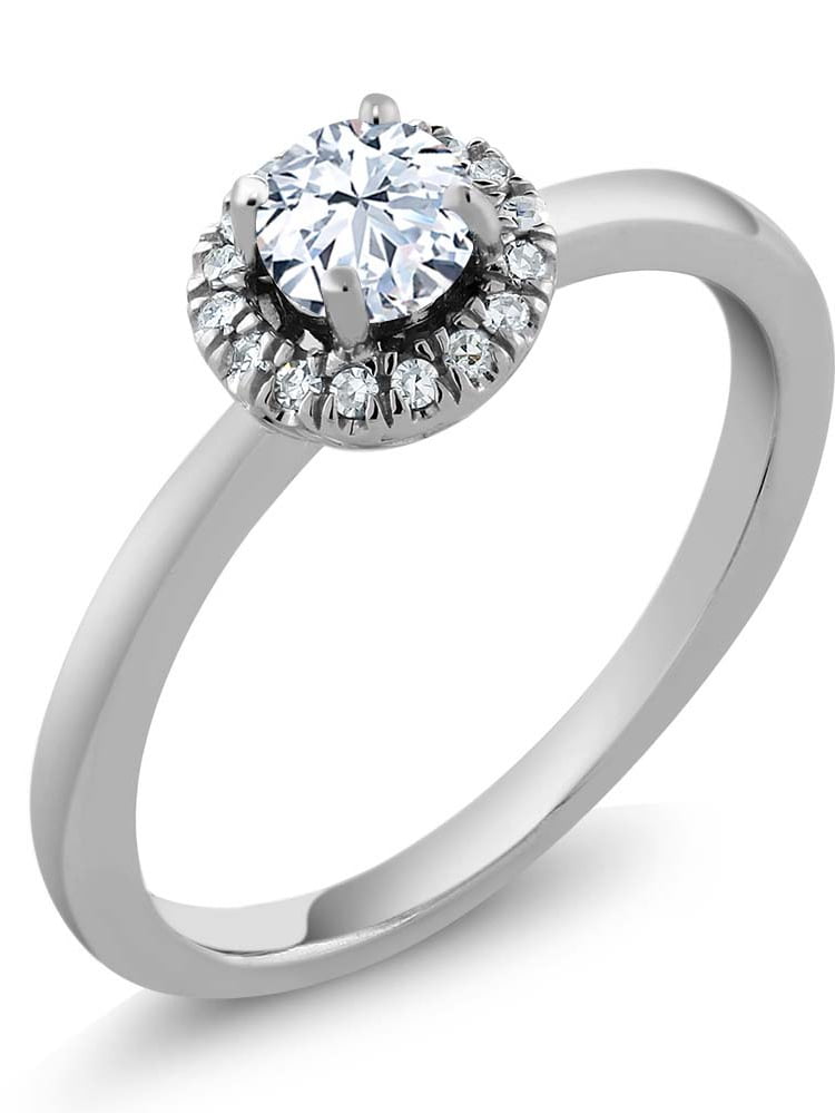 Details about   0.75 Ct Round Cut White Moissanite Floral Engagement Ring 14K White Gold Plated 