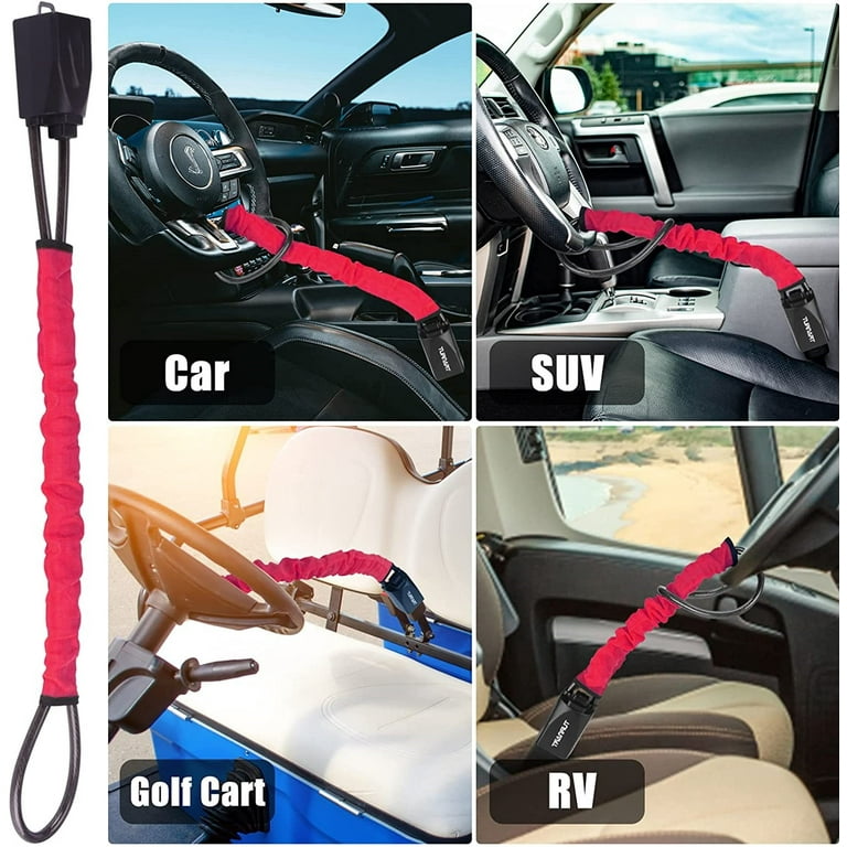 Car Steering Wheel Lock, Seat Belt Lock, Anti-Theft Device, Max 17 inch Length, Small and Light-Weight, Multi-functional, Fit Most Vehicle, Suv, Golf