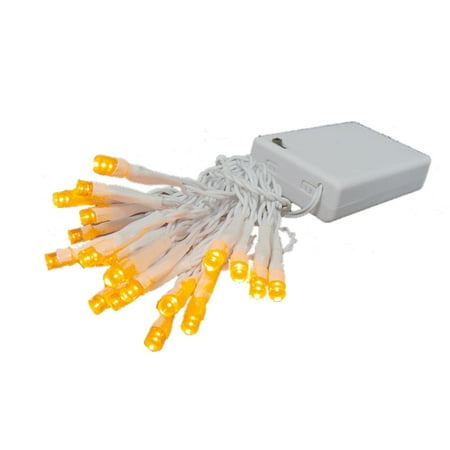 Set of 20 Battery Operated Amber LED Wide Angle Christmas Lights - White Wire