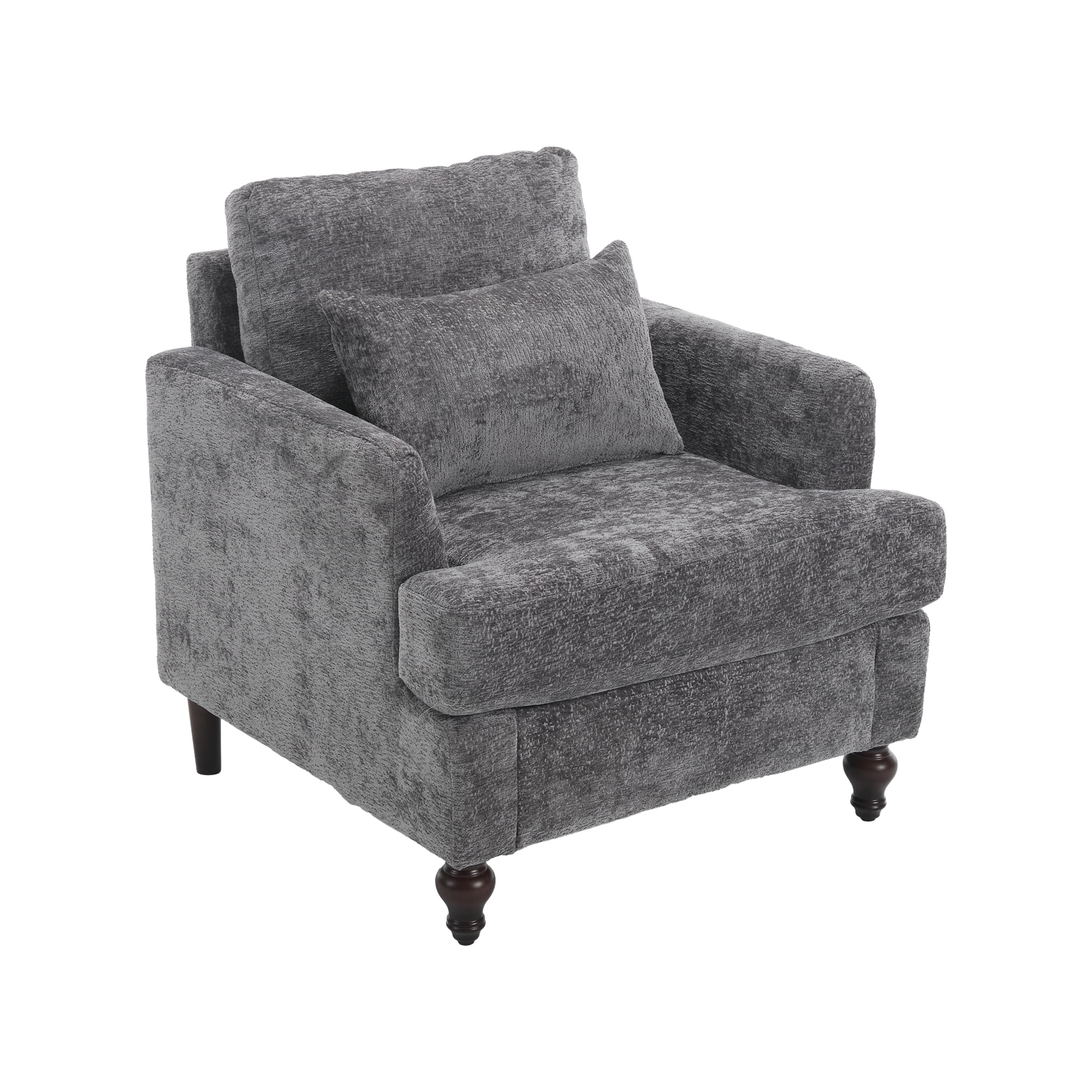 MAYEERTY Wood Frame Armchair, Modern Accent Chair Lounge Chair Tufted Club Chair, Mid Century Modern Arm Chairs with Studded, Solid Wood Frame, for Bedroom, Reading (Gray Chenille)