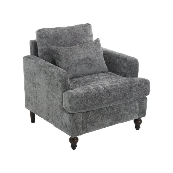Xukmct Upholstered Armchair Club Chair with Wood Legs and Pillow, Modern Accent Chair for Living Room, Office, Gray