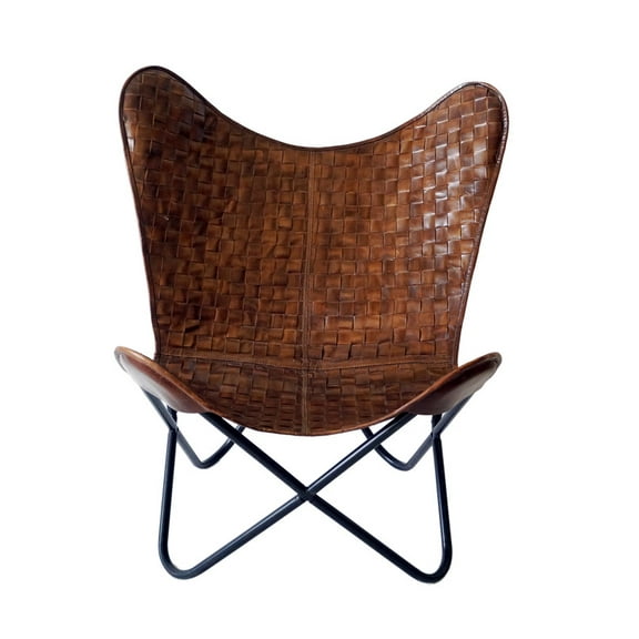 Brown Leather Chair Seat With Iron Stand