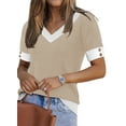thumbnail image 3 of Ronuti Womens Blouses V Neck Short Sleeve Tops Spring Summer Business Casual Shirts Lightweight Sweaters, 3 of 9