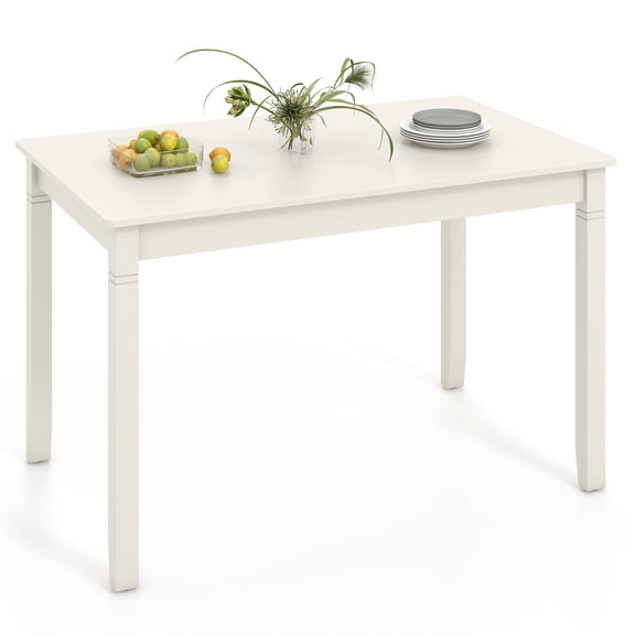 Gymax 48'' Wooden Dining Table for 4 People w/ Rubber Wood Legs Rectangular Table White