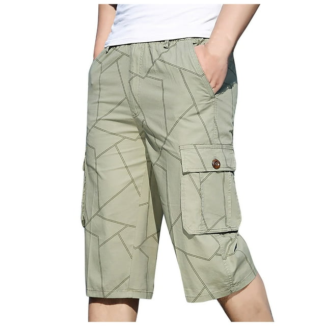 Cargo Shorts for Men Straight Leg Print Sports Overalls Casual Loose Stretch Jogging Workout Pants with Pockets