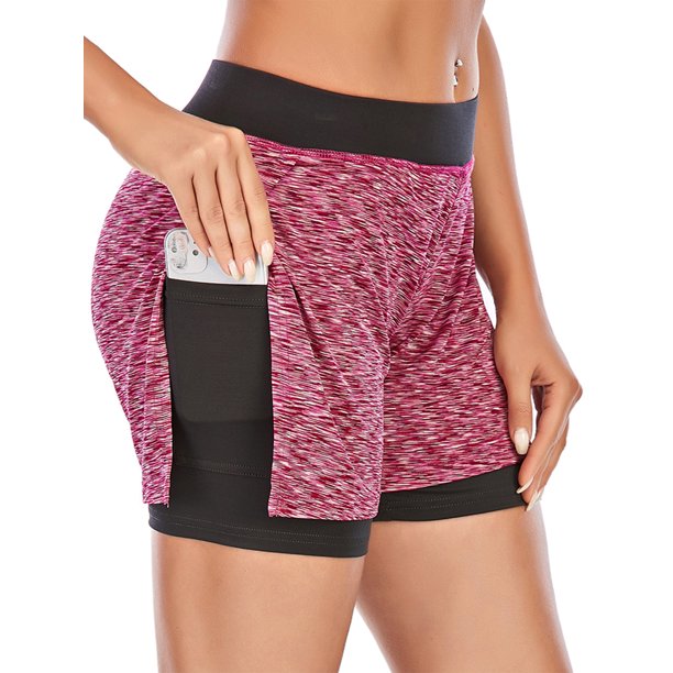 Womens Running Shorts 2 in 1 Athletic Short Quick Dry Gym Shorts Yoga