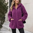 thumbnail image 3 of Plus Size Womens Fuzzy Winter Coats Full Zip Oversized Lightweight Hooded Fall Jackets with Pockets Drawstring Long Sleeve Loose Outerwear Size to 4XL, 3 of 9