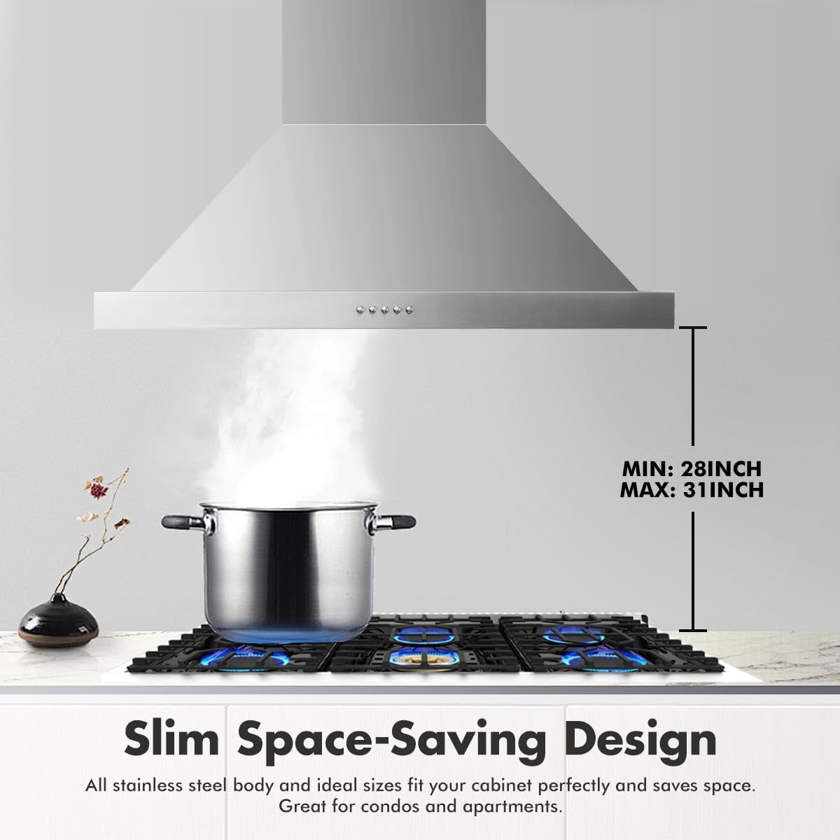KYascend Upgraded 48 inch Wall Mount Range Hood Vent Convertible Dual Motors 1500CFM Stainless Steel for Kitchen 3 Speed Exhaust Fan ETL Listed
