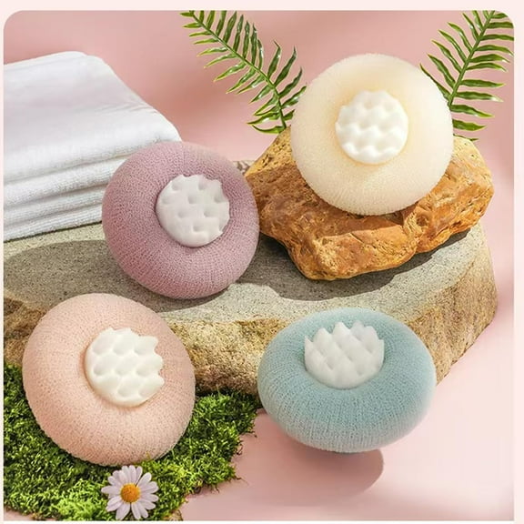 Super Soft Sunflower Suction Cup Bath Ball, 2025 Upgraded 2-in-1 Sunflower Ball Exfoliating Bath Sponge Cleaning Brush, Mesh Shower Body Sponge Accessories for Women, Men Shower (4 Color)