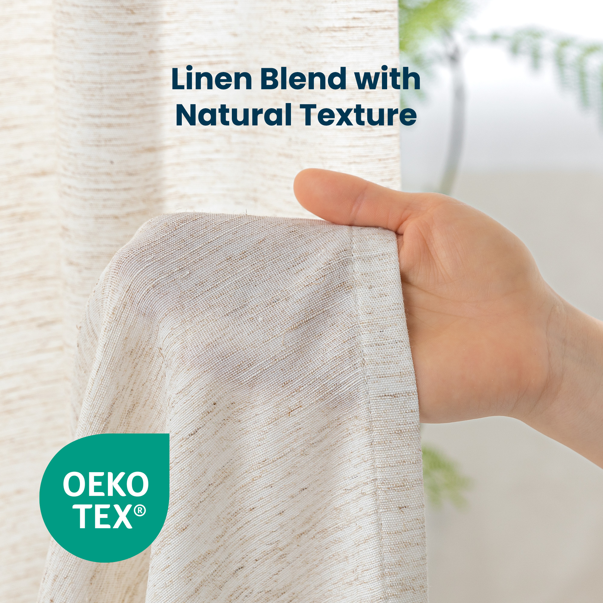 Sleep Zone Flax Linen Blended Sheer Curtains Pack of 2, Semi Panel Curtains Living Room, 52" x 84" Beige
