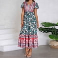 thumbnail image 4 of Robes Maxi pour Femmes Mode Décontractée Printemps et Été Imprimé Floral Manches Courtes Col en V Robe Longueur Cheville Robe à Manches Courtes en Liquidation, 4 of 9