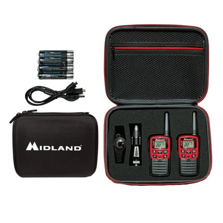 Midland EX37VP Emergency Walkie Talkie Kit + Flashlight + Whistle, 22 Channels - Black/Red