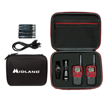 UPC: 0046014511323 | Midland EX37VP Emergency Walkie Talkie Kit + Flashlight + Whistle 22 Channels – Black/Red