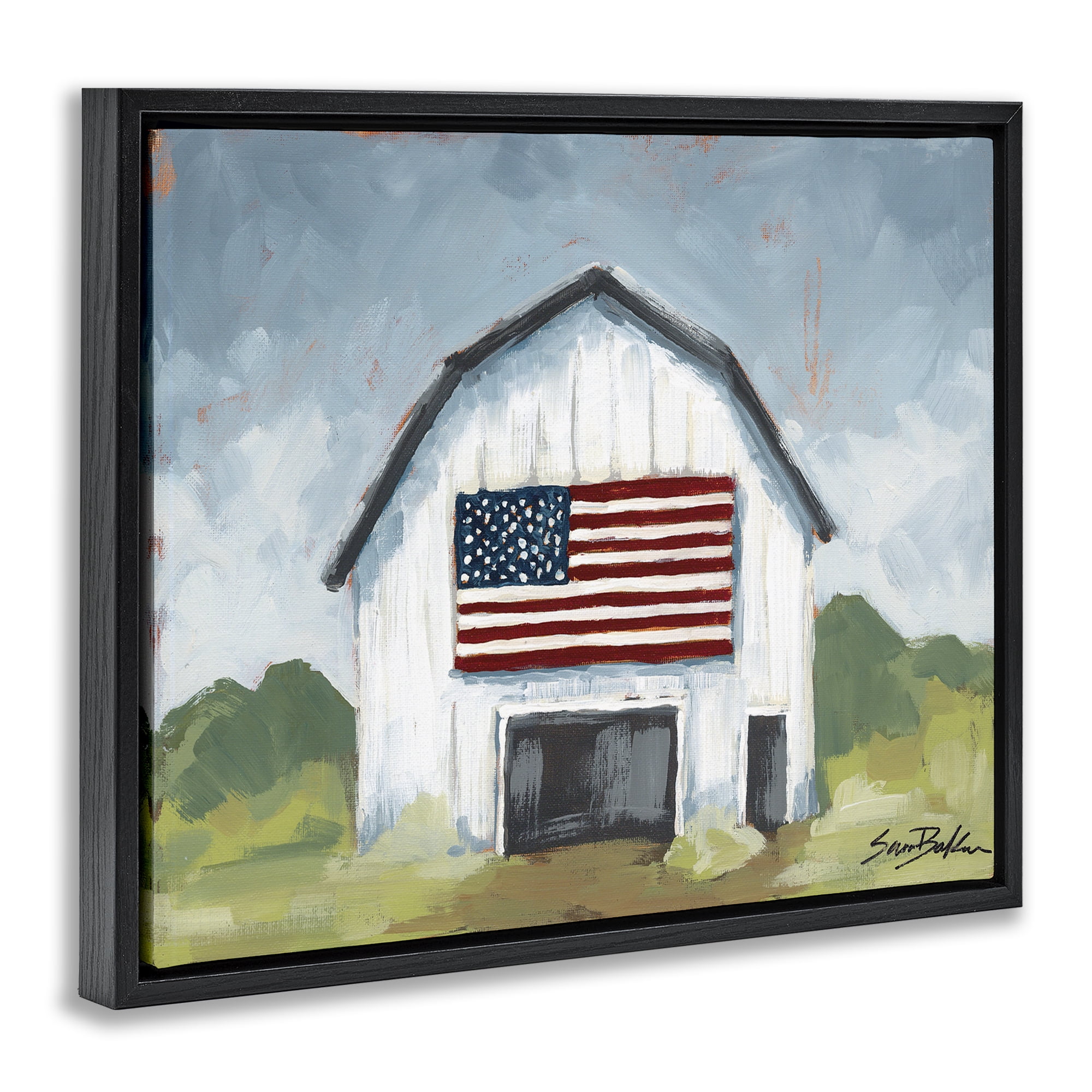 Stupell Industries Patriotic Country Barn Landscape & Nature Painting Black Floater Framed Canvas Art Print Wall Art, 31 x 25