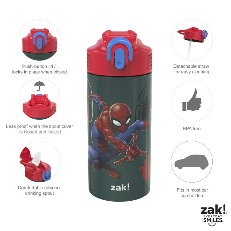 Zak Designs Marvel Spider-Man Kids Water Bottle with Spout Cover and Carrying Loop, Made of Durable Plastic, Leak-Proof Water Bottle Design for Travel