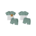 thumbnail image 2 of BemeyourBBs Toddler Baby Boy Summer Clothes 2 Pieces Outfit Waffle Knit Contrast Short Sleeve T Shirts and Pockets Shorts Set, 2 of 9