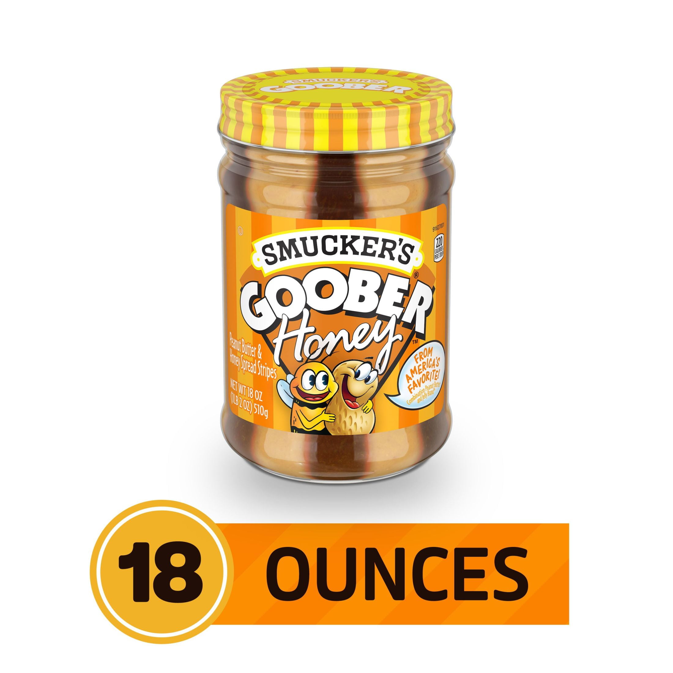 (12 pack) Smucker's Goober Peanut Butter & Honey Spread Stripes, 18 oz Jar