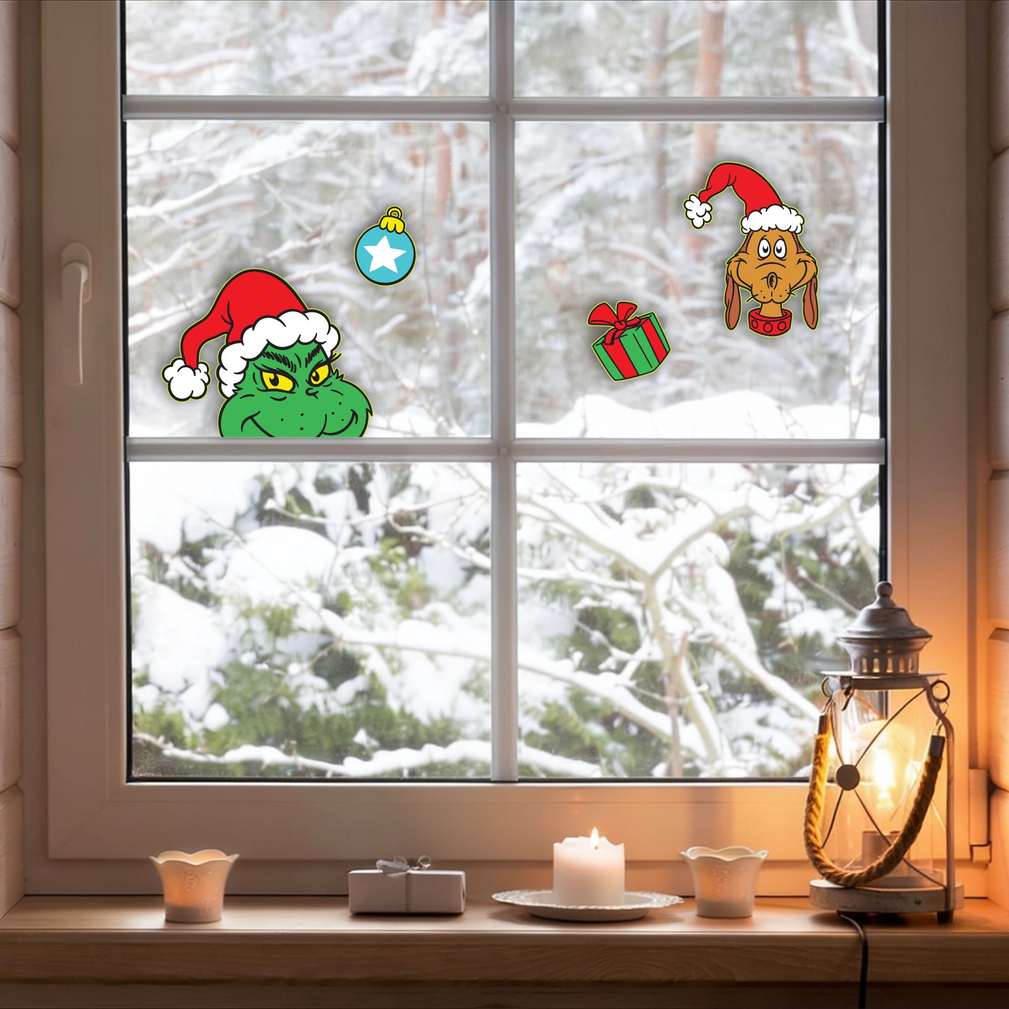 Dr. Seuss The Grinch Christmas Window Clings – Holiday Static Window Decorations Featuring The Grinch & Max