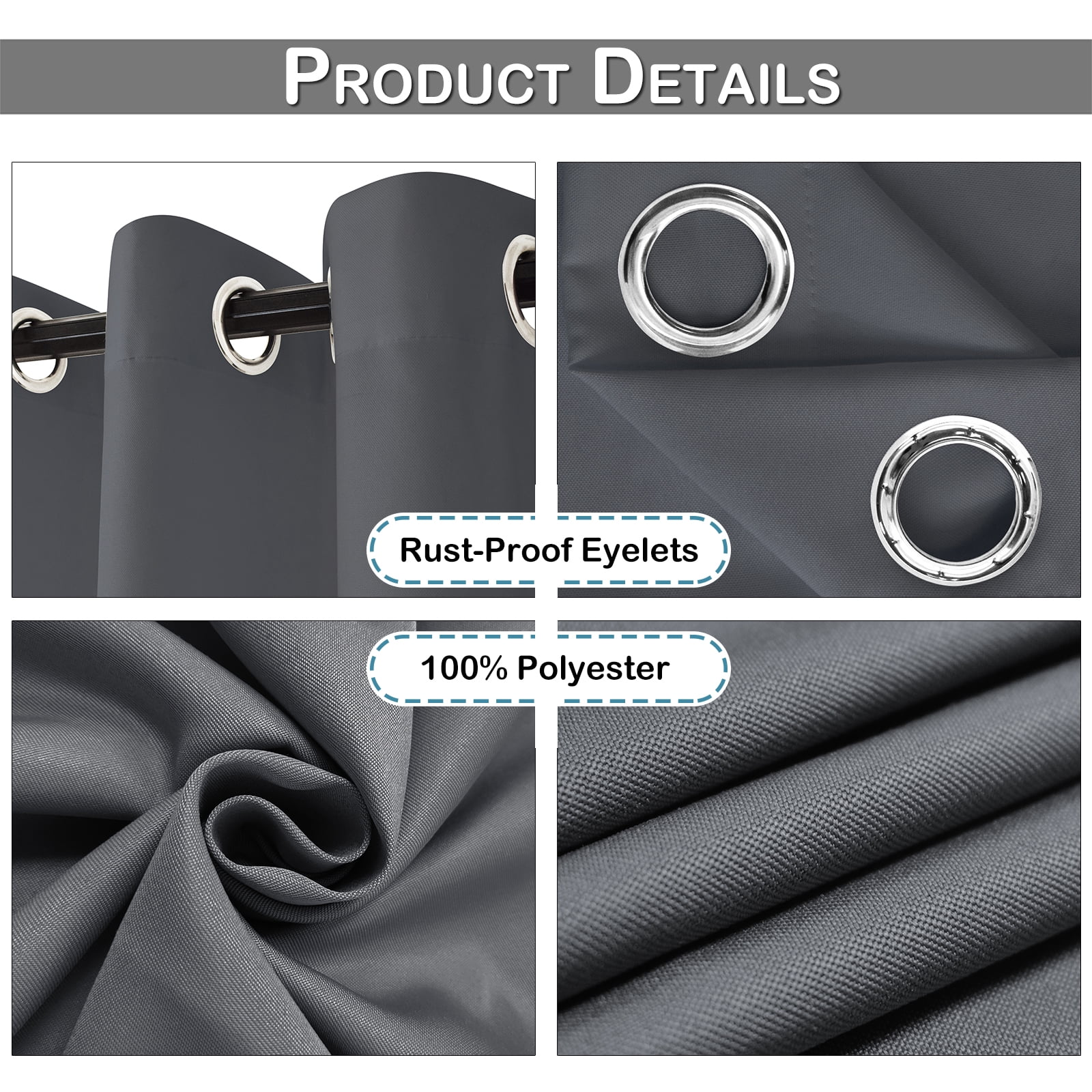 Lapalife Outdoor Curtains for Patio Waterproof Grommet Anti-Tickling Patio Curtains Light Blocking Privacy for Porch, Pergola, 52"x 96", Dark Gray, 1 Panel
