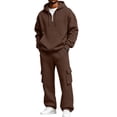 thumbnail image 2 of Men's Hooded Sweatshirt Sweatpants Pant Set Comfortable Zipper Hoodies Elastic Waist Solid Drawstring Pockets Pants Two-piece sportswear Sets for Man Fall Winter, 2 of 8