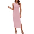 thumbnail image 3 of OutfitShow Women Ribbed Knit Bodycon Dress Sleeveless Crew Neck Midi Summer Dress with Side Split, 3 of 4