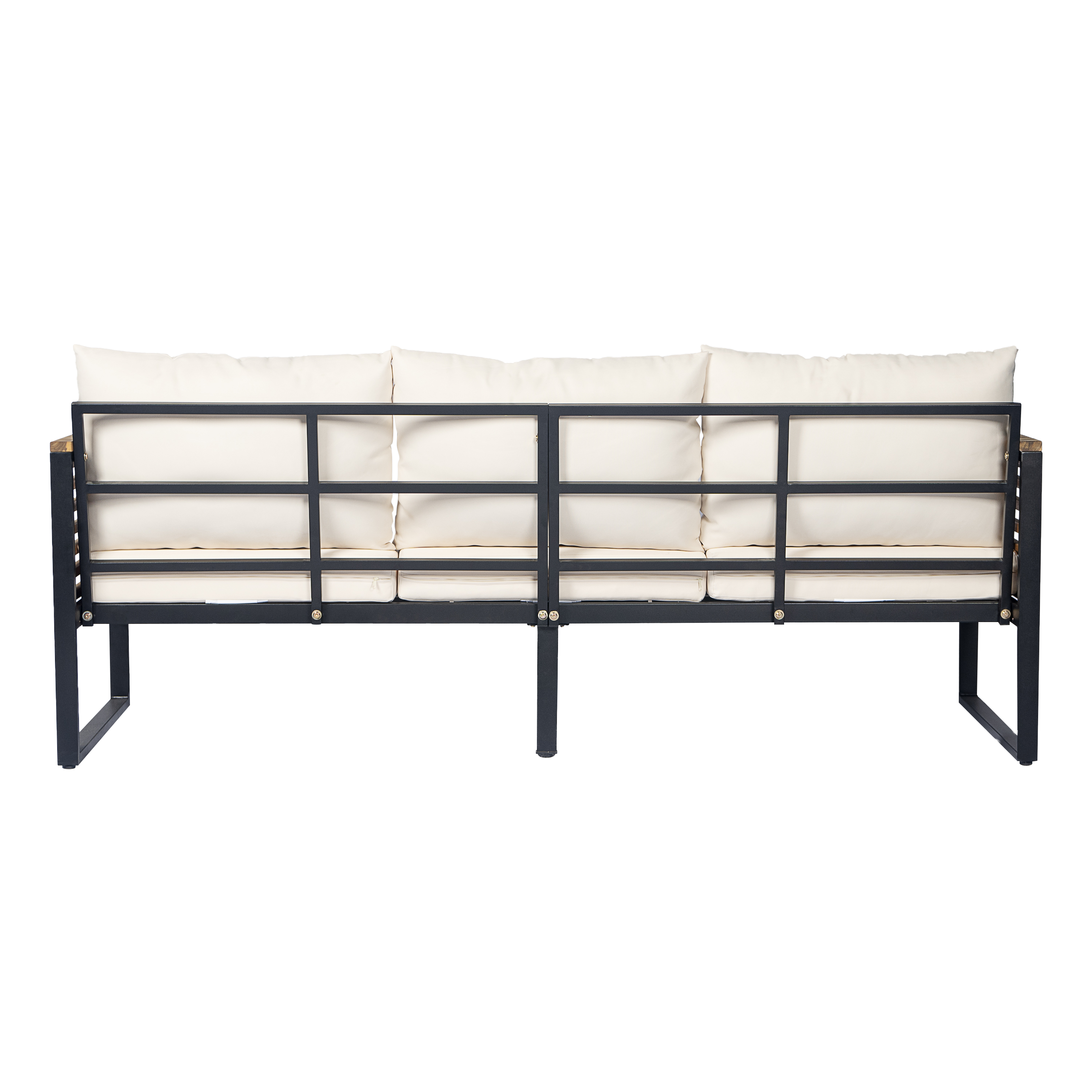 Outdoor 3-Piece Acacia Wood and Metal Patio Sofa Set, Sectional Seating with Ottoman and Coffee Table for Garden, Backyard, Deck, Porch, Teak+Beige