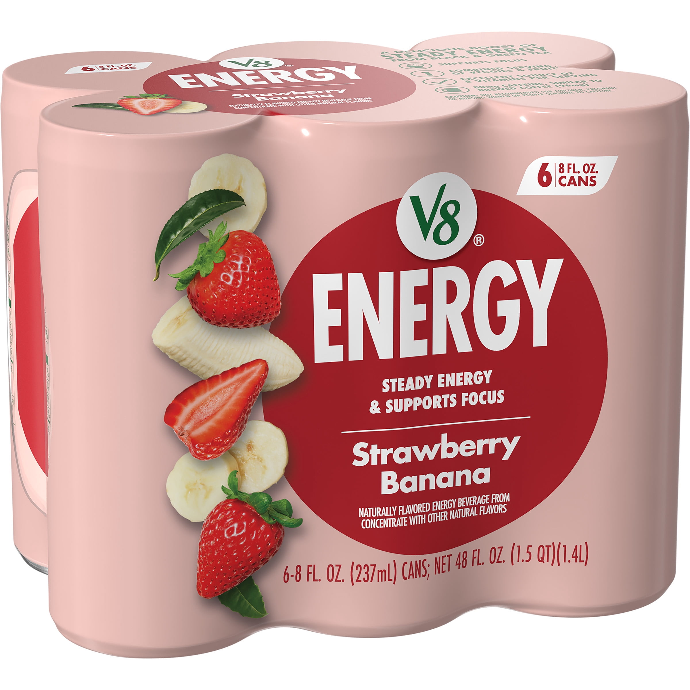 (3 pack) V8 Energy Strawberry Banana Juice Energy Drink, 8 fl oz Can (6 Pack)