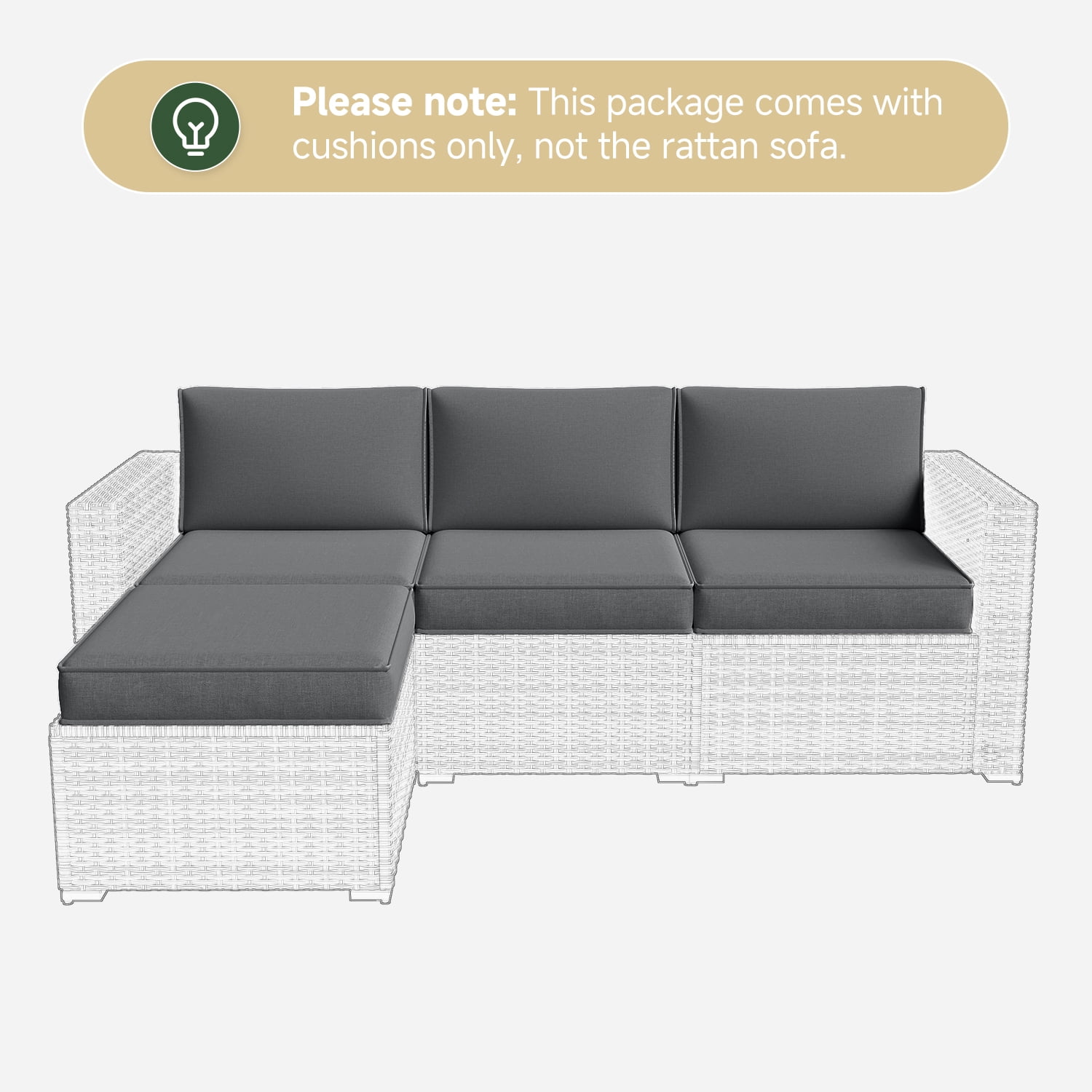 BaPiPro 4-Person Dark Gray Outdoor Sectional Sofa Cushions, Waterproof Polyester Patio Cushions with High-Density Sponge, No Assembly Required, for Backyard, Balcony, Deck, Poolside