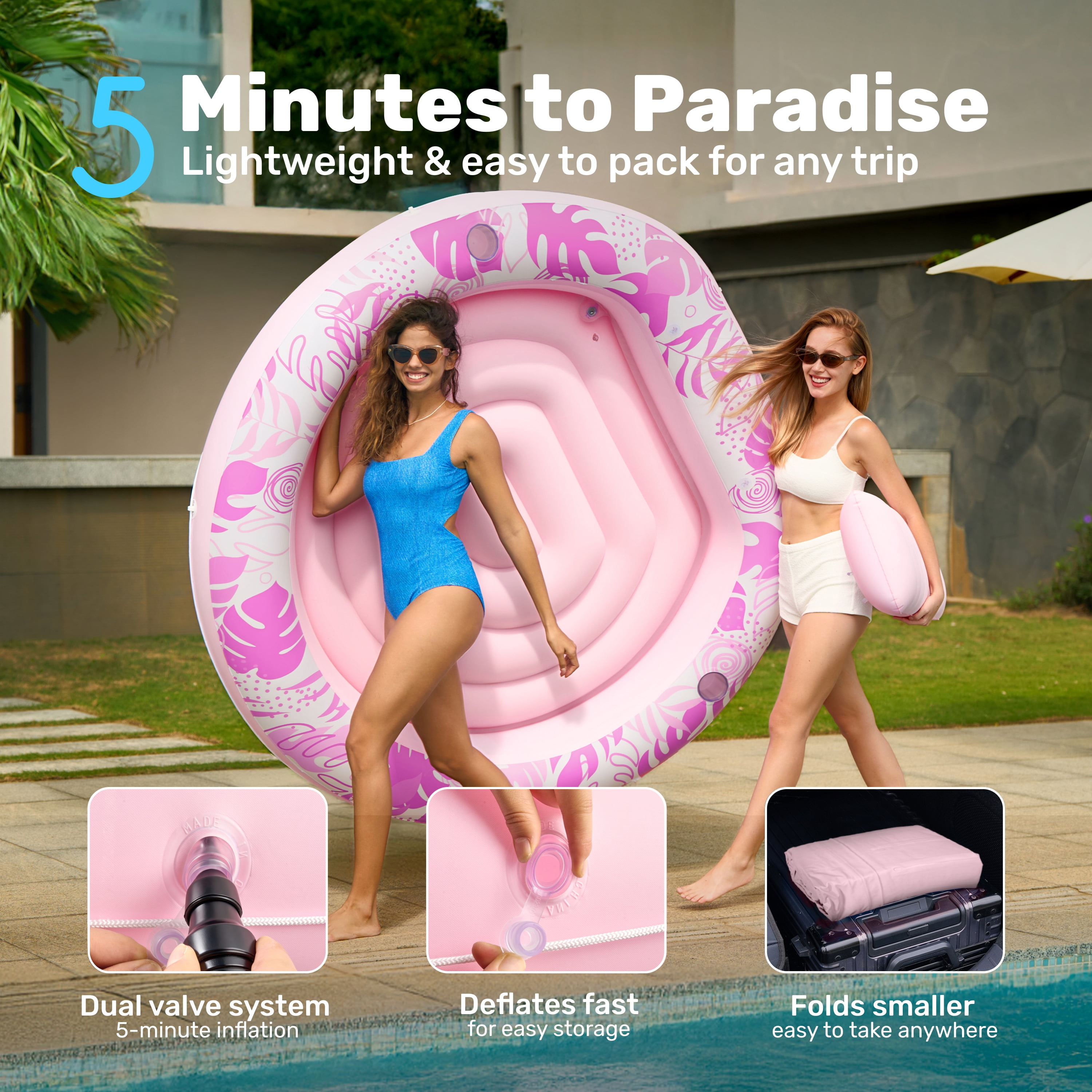 SLOOSH Inflatable Tanning Pool Lounger Float for Adults, 72" x 65" Large Suntan Tub Pool Floats Tanning Bed Blow up Pool Raft Lounge Floatie for Lake, Outdoor, Backyard, Swimming Pool