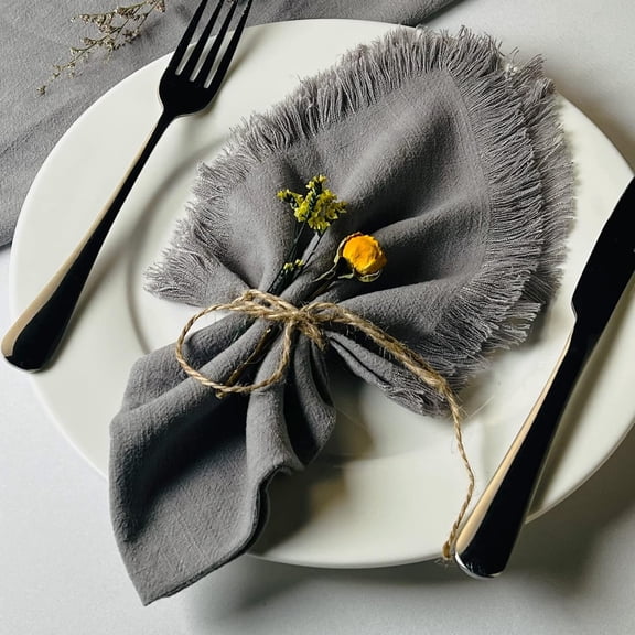 ERDOUY Tassels Cloth Napkins Set of 4,Grey 17.72x17.72in Cotton-Linen Dinner Cloth Napkins, Versatile Dining Napkins for Multiple Occasions