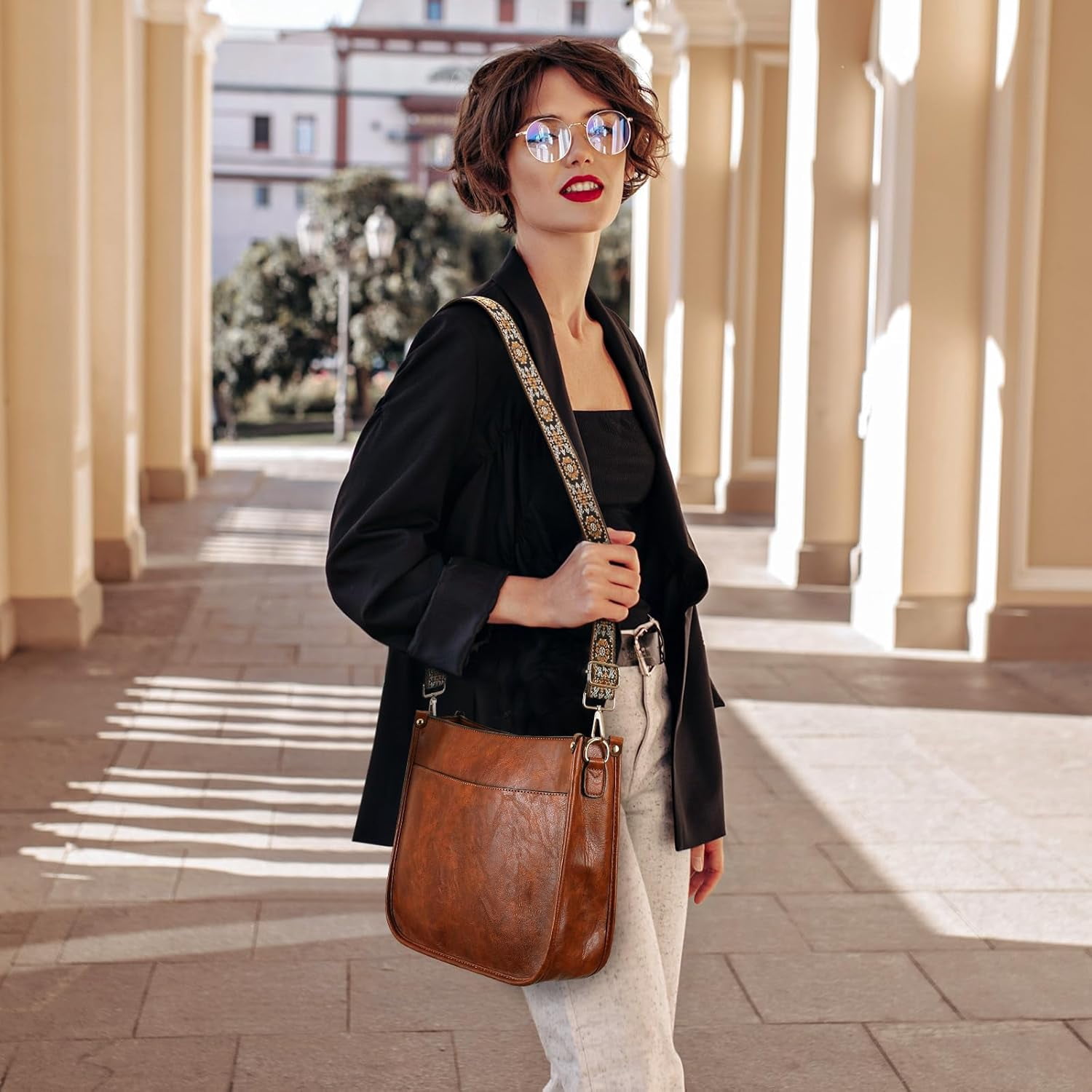 Crossbody Purse for Women Trendy Vegan Leather Hobo Bags for Women Handbags and Wallet 2PCS With Guitar Shoulder Strap
