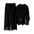 thumbnail image 2 of Valora Women Fashion Outfit Women's Trousers Suit Ensemble for Women Classic High Waist Long Pants with Coordinating Top Two Piece Retro Set for Everyday and Wear Black S, 2 of 4