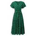 thumbnail image 3 of Womens Boho Dot Maxi Dresses Wrap V Neck Flutter Short Sleeve Solid Tie Belt A Line Tiered Flowy Long Dresses Split Maxi Dress Long Tan Dresses for Women Dresses for Small Women Cute Summer Dress, 3 of 7