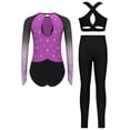 thumbnail image 2 of TSSOE Gymnastics Leotard for Girls Long Sleeve Sparkly Ballet Dance Unitard Vest with Leggings Set Gymnastics Outfits Purple 10, 2 of 7
