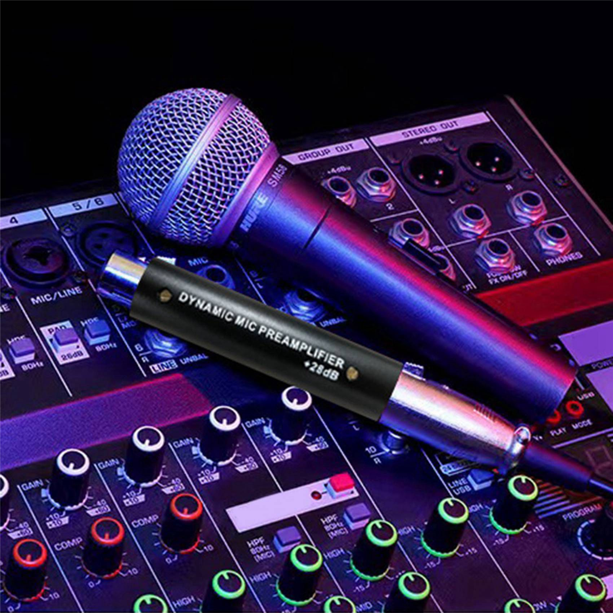3X Microphone Preamplifier for DM1 Dynamic 28DB Gain Mic Amplifier for Dynamic and Passive Ribbon Microphones