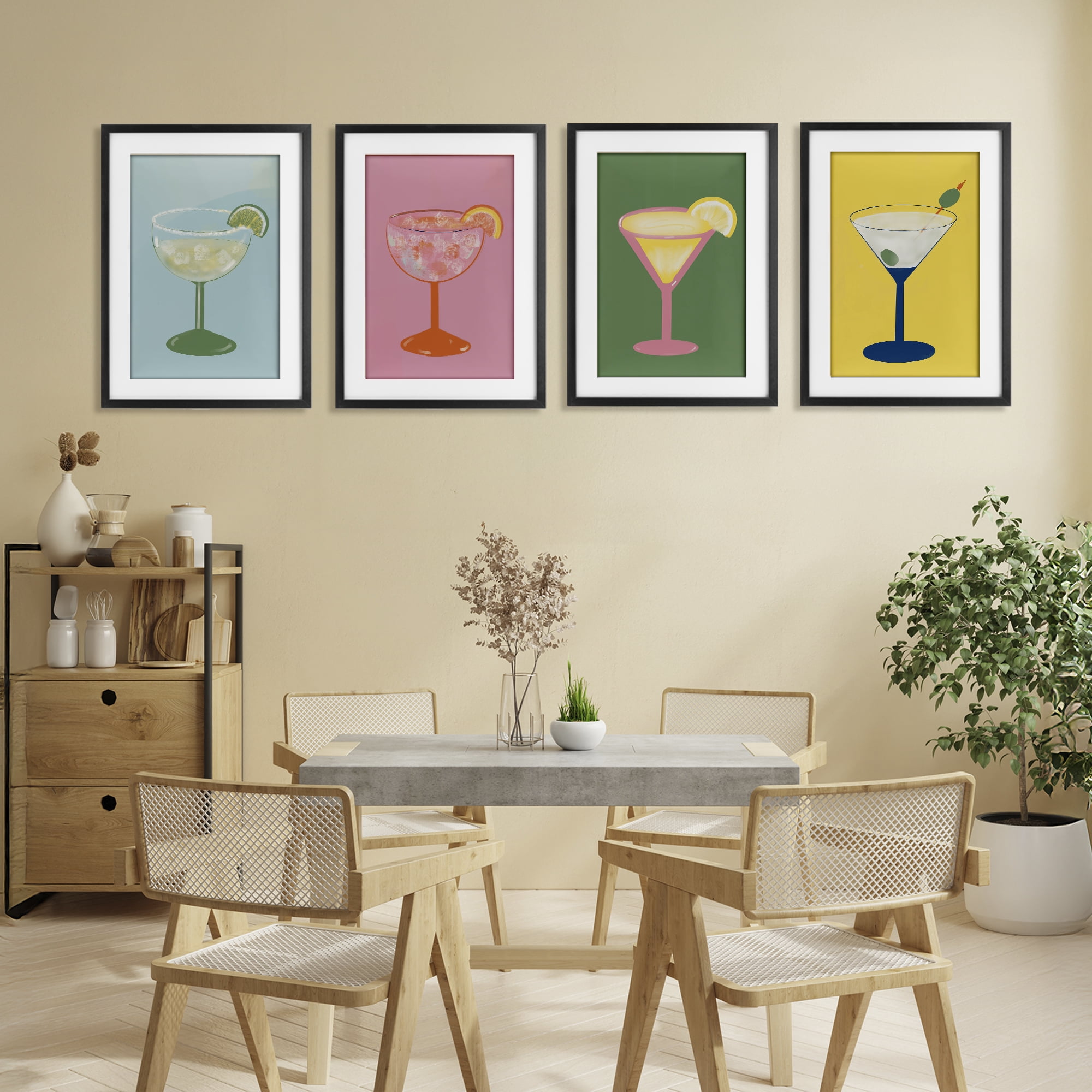 Stupell Industries Stylish & Fun Cocktails 4 Piece Black Framed Print Under Glass Set, design by Robin Maria